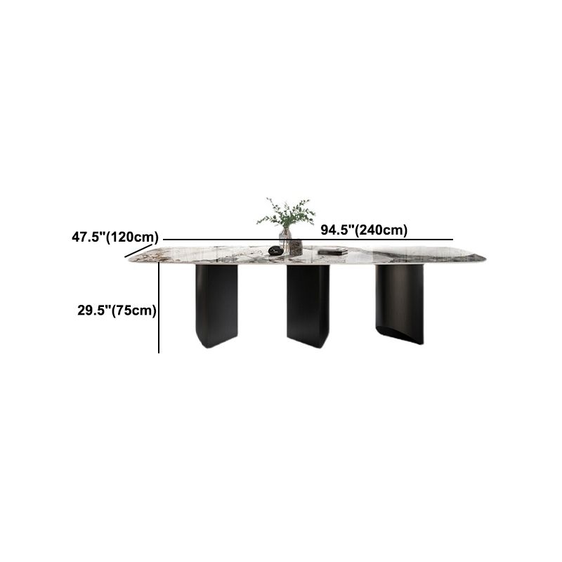 Stone Top Dining Table Contemporary Rectangle Dining Table with Black Base
