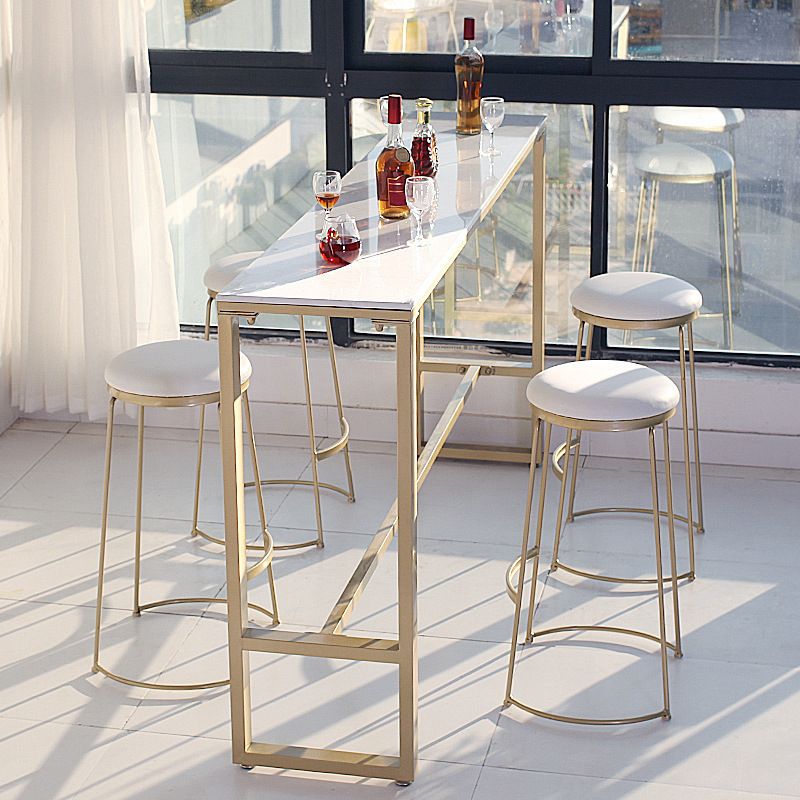 Glam Rectangle Bar Table Set 1/5 Pcs Iron Frame Bar Table and Upholstered Stools