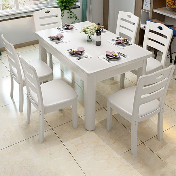 Modern Standard Height Furniture 7 Pcs Solid Wood Rectangle Dinette Table with Chair