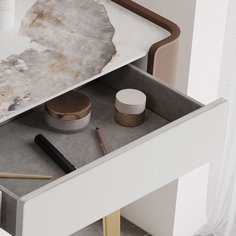 Faux Leather Makeup Vanity Desk Glam 2-Drawer Dressing Table