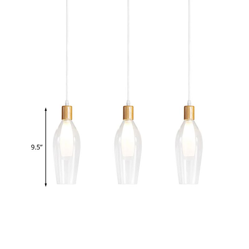 Tulip Clear Glass Multi Light Pendant Chandelier Modern 3-Bulb Wood Hanging Ceiling Lamp
