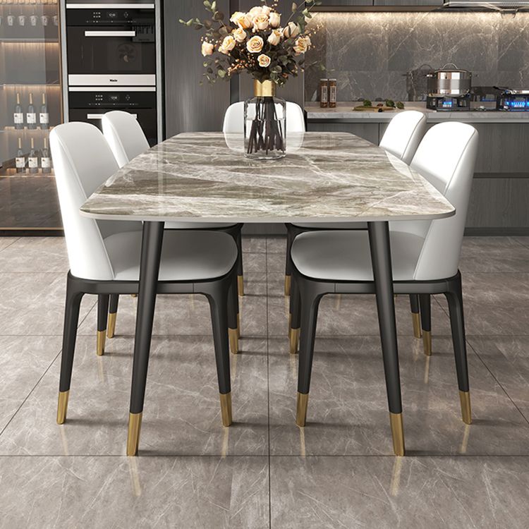 Mesa de comedor de piedra sinterizada contemporánea Mesa de comedor gris rectangular para cocina