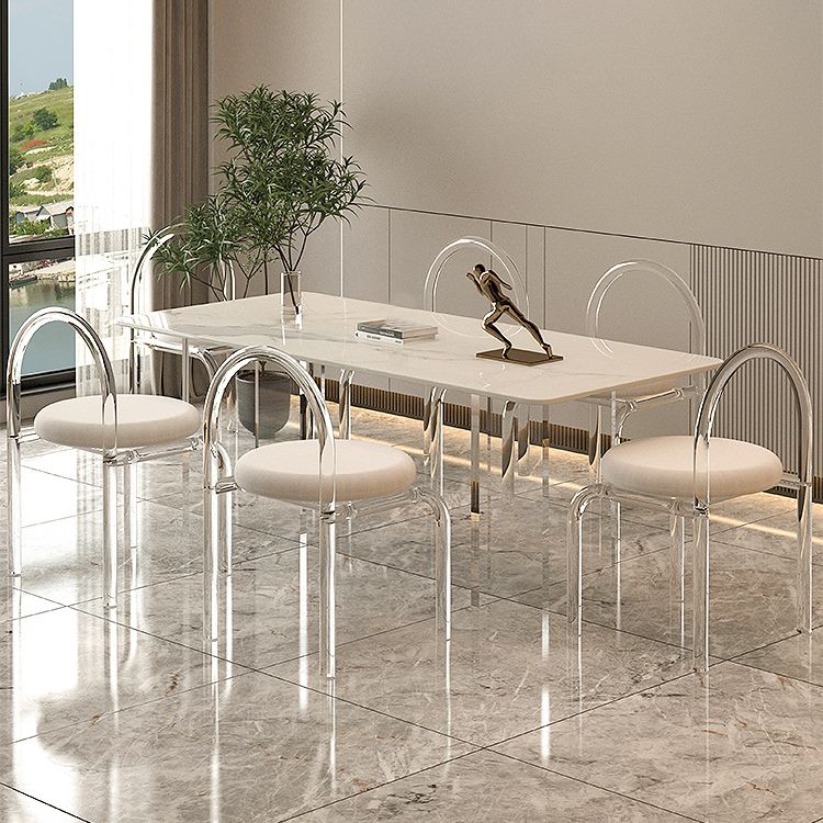 Modern Stone Rectangle Dining Table Acrylic Base for Dining Room