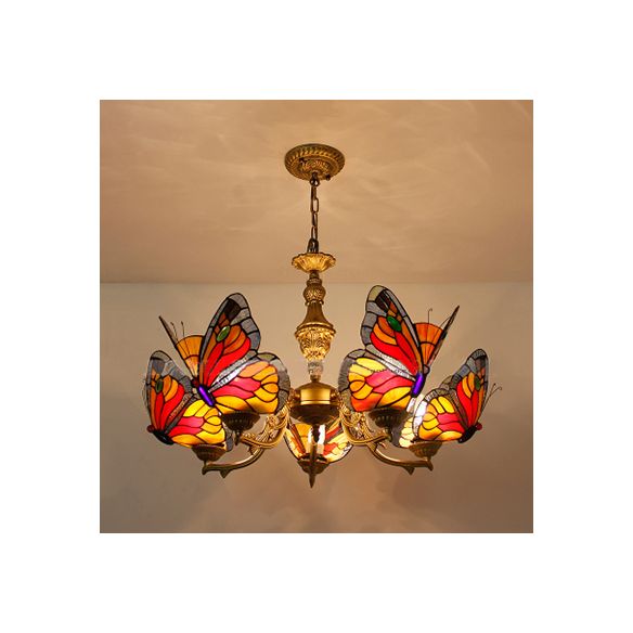 Luminaire de plafond papillon de style loft avec chaîne talonnée à chaîne talonnée pendentif éclairage en blanc / rouge / bleu / orange-vert