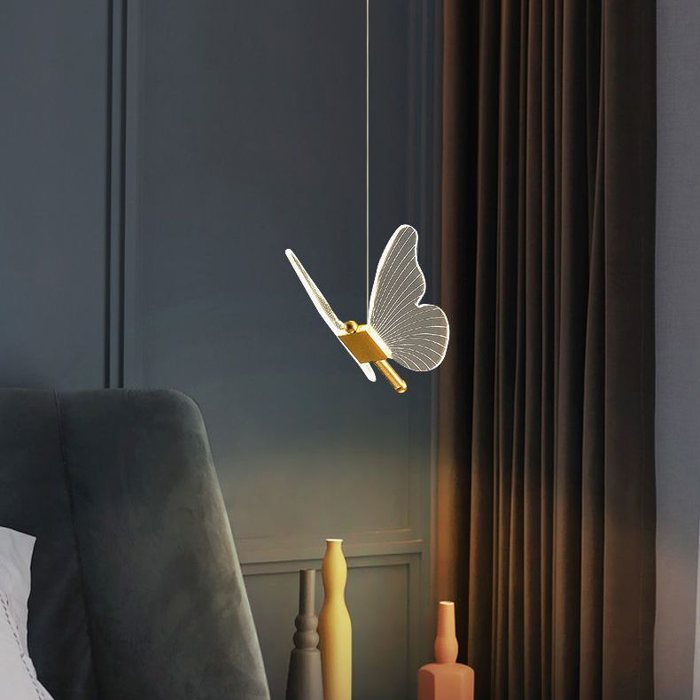 Butterfly Living Room Pendulum Light Acrylic Simple Style LED Pendant Lighting in Gold