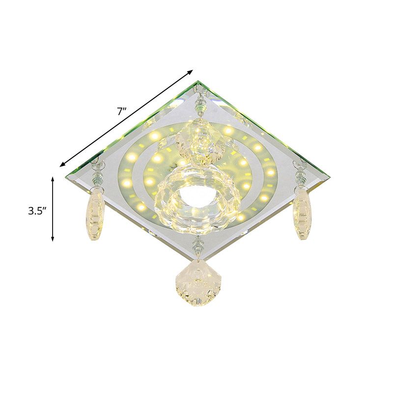 Square Clear Crystal Flushmount Minimalist LED Hallway Close to Ceiling Lighting Fixture