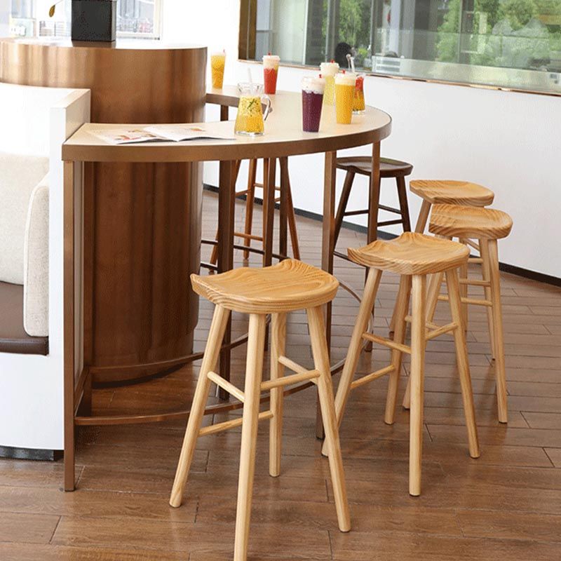 Industrial Contoured Seat Backless Solid Wood Bar Stool for Restaurant