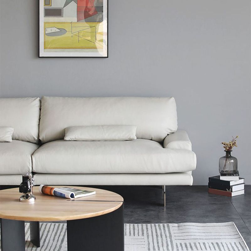 Recessed Arm Pillow Back Sofa Modern White Leather 3/4-seat Sofa