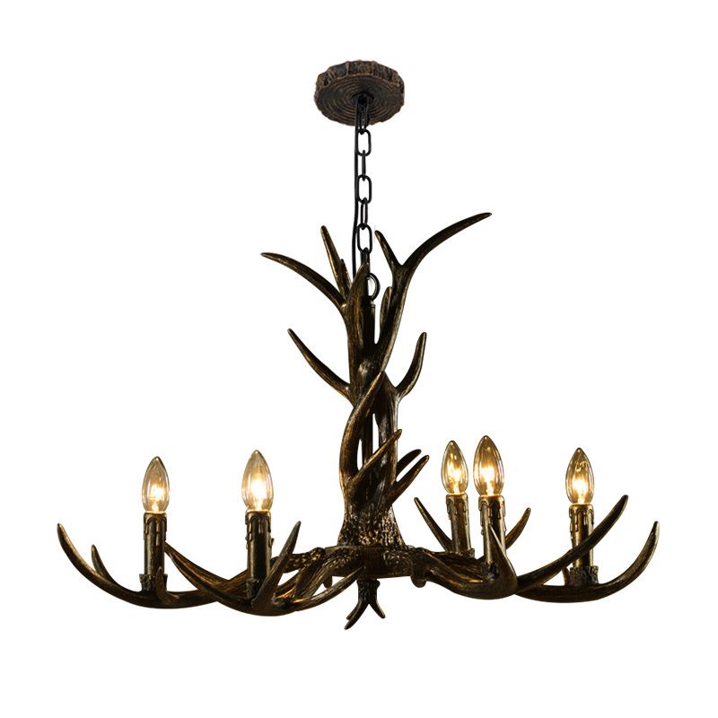 6/8/10-Light Chandelier Light Rustic Study Suspension Pendant with Resin Antler in Brass