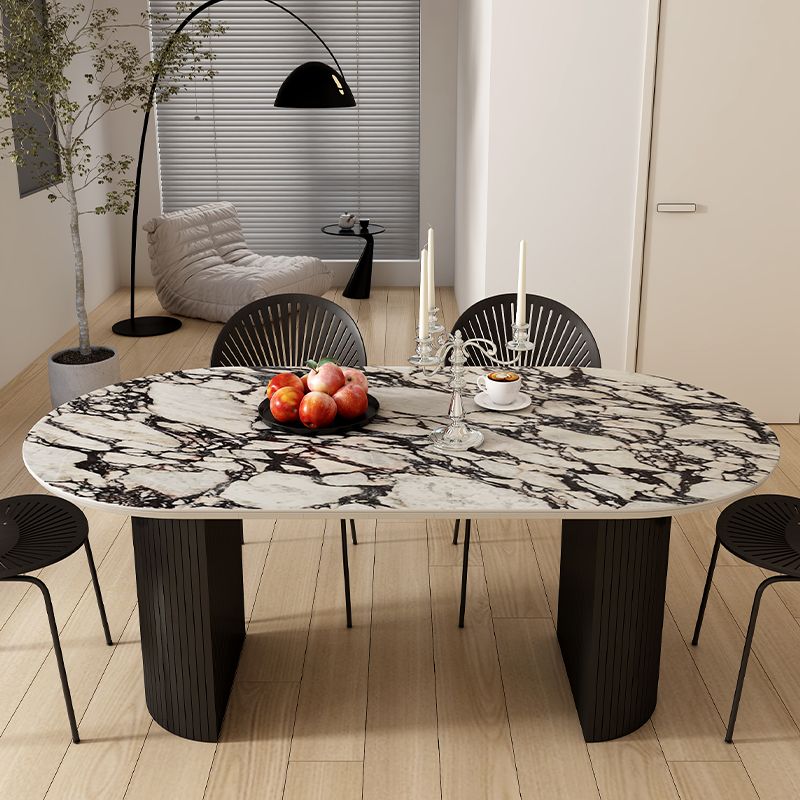 Oval Industrial Dinner Room Kitchen Table Double Pedestal Dining Table