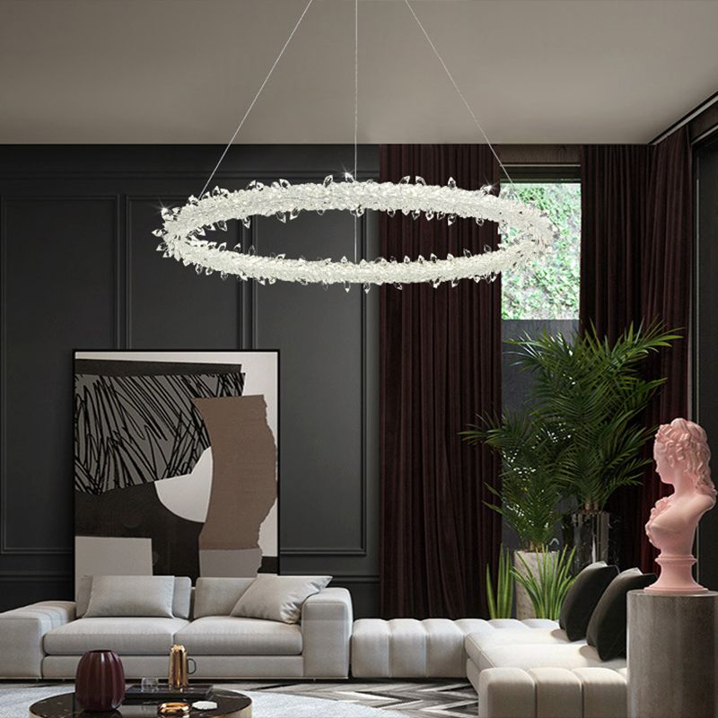 Suspension à LED circulaire moderne minimaliste en cristal clair salon de plafond suspendu