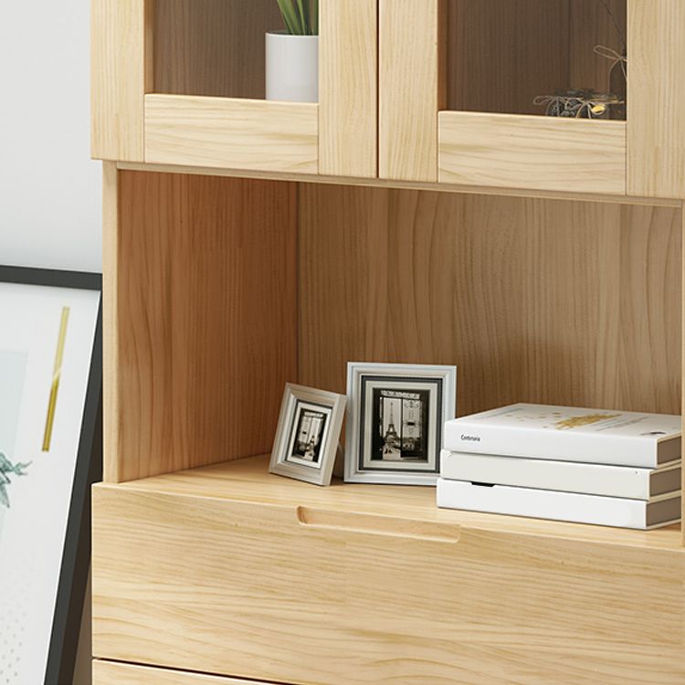 70.9" Tall Modern Natural Cabinet Solid Wood Chest with Glass Door