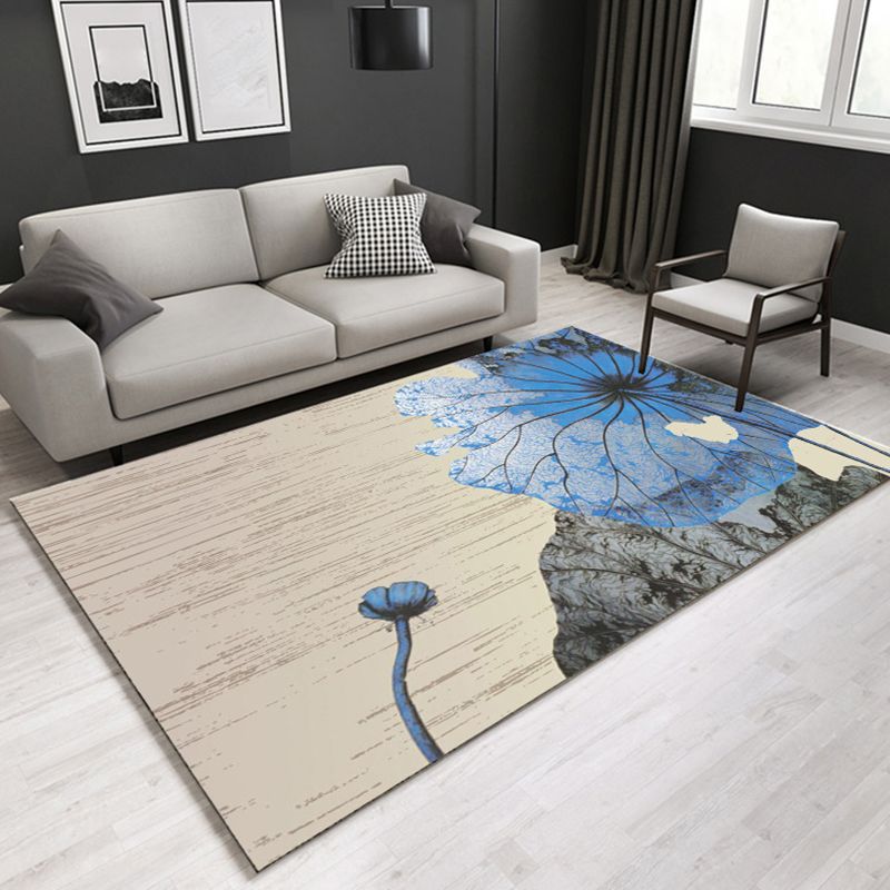 Multi Colored Plant Print Rug Polypropylene Simplicity Carpet Non-Slip Pet Friendly Indoor Rug for Living Room