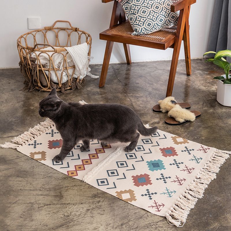 Novelty Multicolored Geometry Rug Cotton Bohemia Carpet Pet Friendly Rug for Indoor