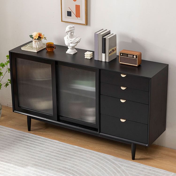 Contemporary Brown Cabinets Doors Sideboard Solid Wood Buffet Table with 4-Drawer