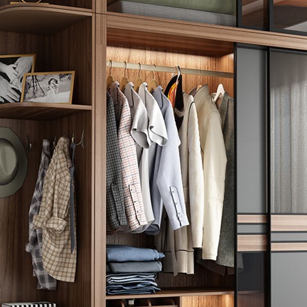 Brown and Gray Storage Cabinet Modern Sliding Door Cabinet with Drawers