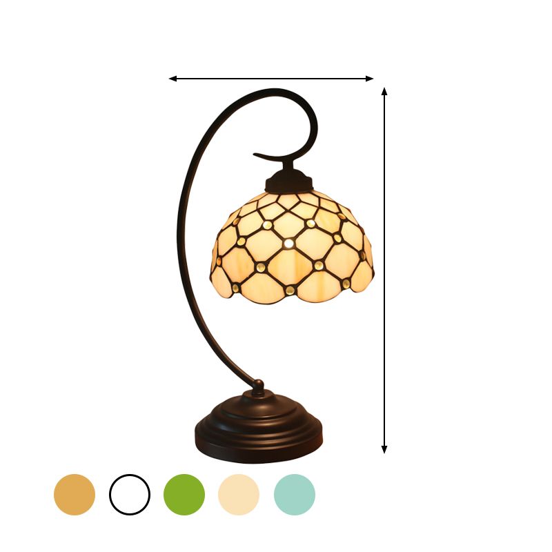 Bronze kom Nachttafel Lamp Tiffany 1 kop Beige/wit glas helder/blauw/groen kralen met een bureau met een werveldarm met wervelarm