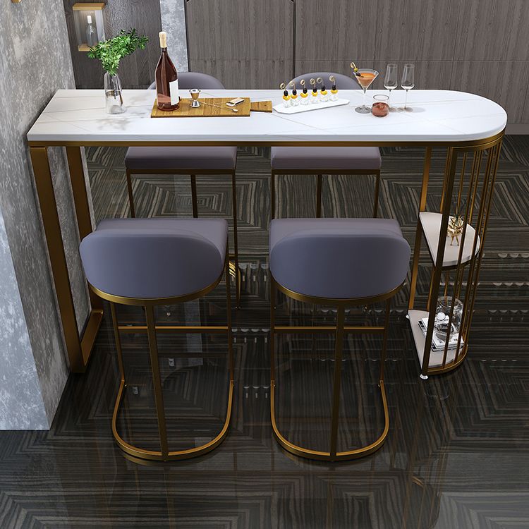 White Modern Style Bar Table in Faux Marble and Metal Specialty Coffee Shop Bar Table