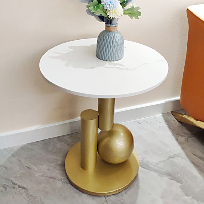 Modern Style Rock Slab Countertop Metal Base White/grey/black Round Side Table