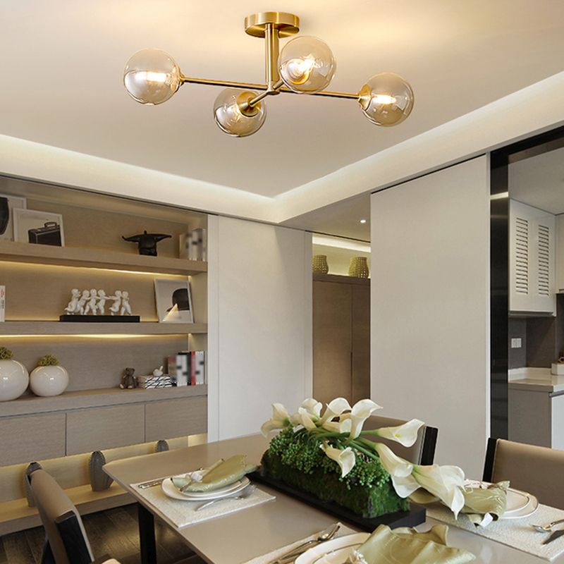 Nordic Style Golden Ceiling Light Ball Shape Glass Shade Ceiling Lamp for Bedroom