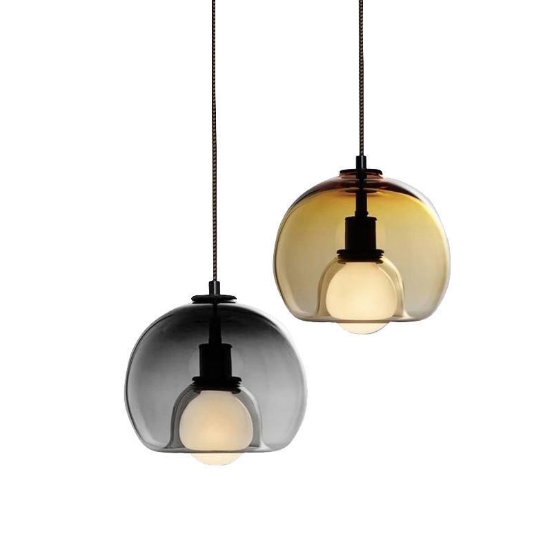 Glass Black Hanging Lamp in Modern Creative Style Lacquered Iron Globe Pendant Light for Dining Room