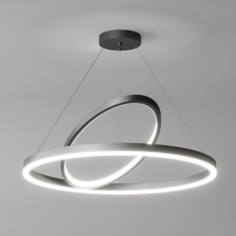 Circular LED Chandelier Metal Simple Style Pendant Light Fixture in Black