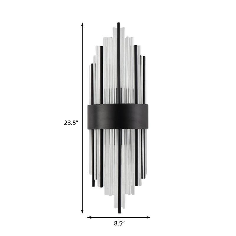 1/2-Light Metal Wall Light Modernism Black Finish Linear Sconce Light with Clear Prism Crystal for Living Room