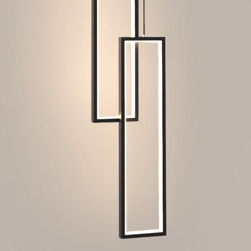 Rectangular LED Pendant Light Minimalist Metal 2-Light Bedside Hanging Light in Black
