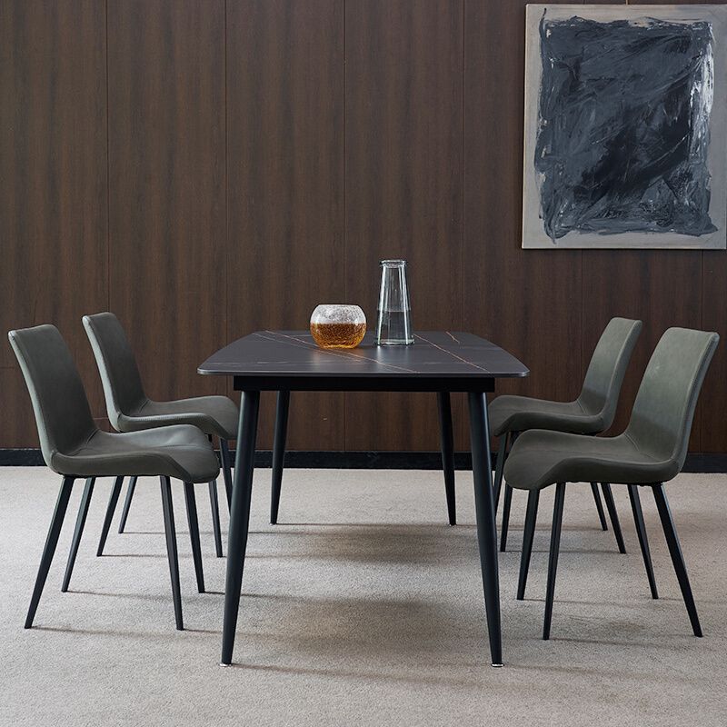 Modern Style Dining Table Rectangle Sintered Stone 4 Legs Table with Black Frame