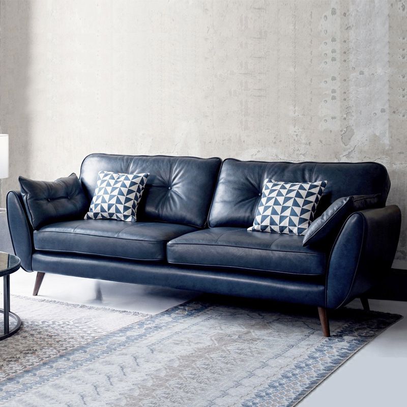 Wood Legs Modern Flared Arm Sofa Leather Standard Tufted Sofa