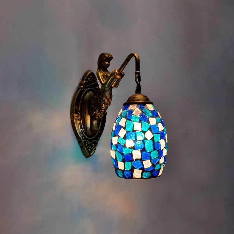Dome Vanity Lamp 1 Light Silver/Red/Yellow Stained Glass Mediterranean Stylish Sconce Light Fixture for Bathroom