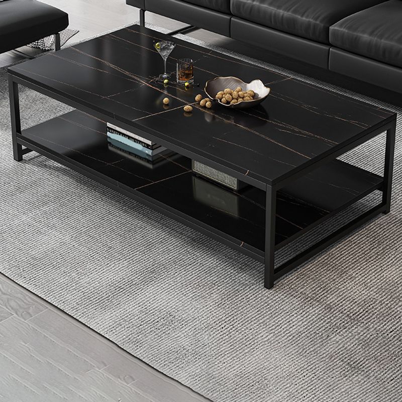 Modern Simple 1 Single Cocktail Table Rectangular Frame Coffee Table with Storage Shelf