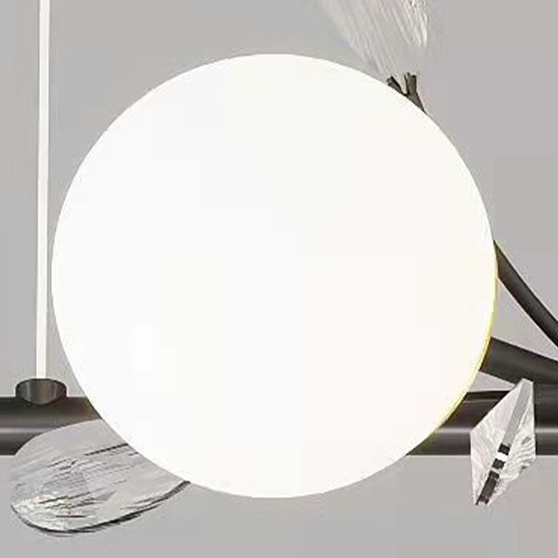 Modern Spherical Island Light Fixture White Glass 4 Heads Dining Room Pendant Light
