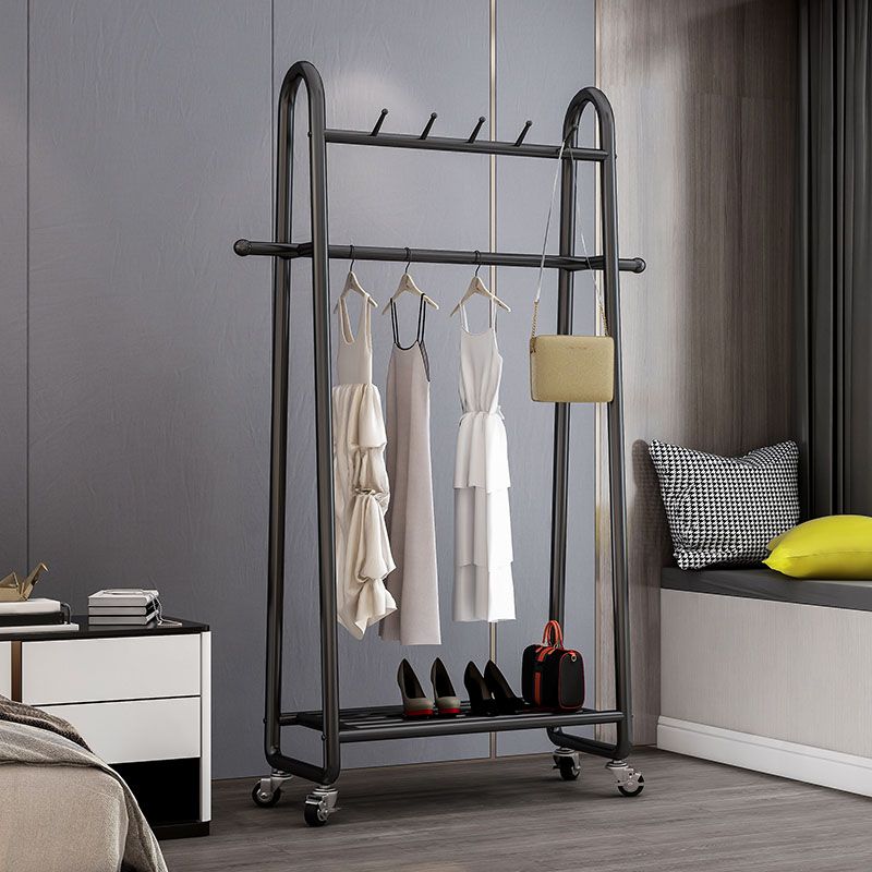 Glam Entryway Kit Hanging Rail Lower Shelf and Hooks Hall Stand with Castors
