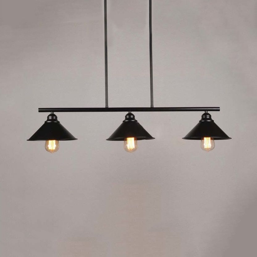 Black Finish Conical Island Pendant Lighting Retro Loft Metal 2/3 Lights Kitchen Ceiling Light Fixture
