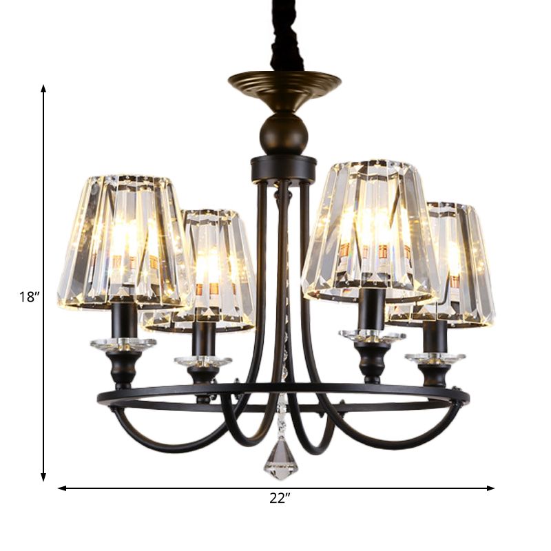 Luz de lámpara de araña negra de cristal con cónico 4/6/8 luces nórdicas luz colgante de techo para comedor