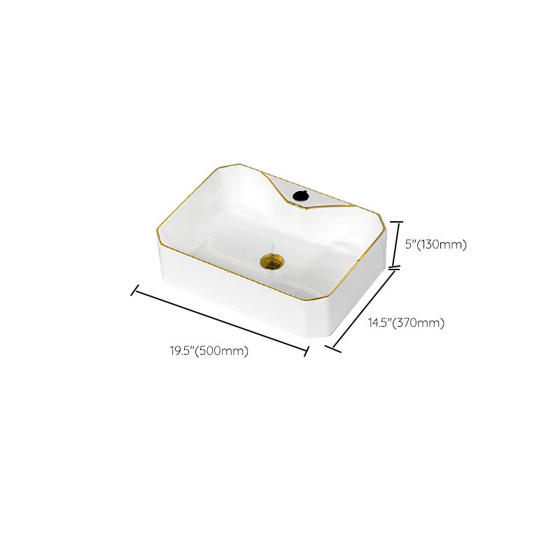 Traditional Vessel Sink Rectangular Porcelain with Overflow And Drain Assembly Wash Stand