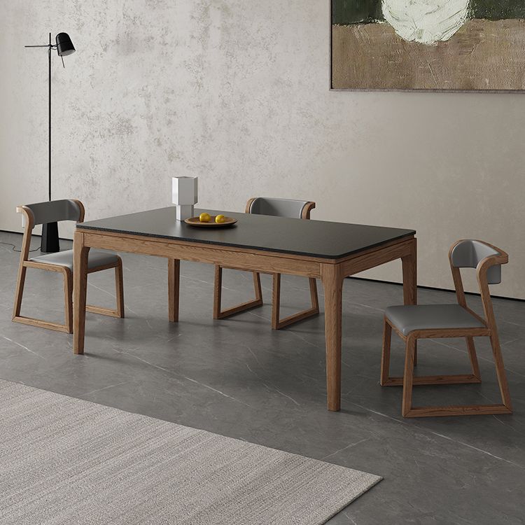 Modern Rectangle Stone Dining Table Wood Legs for Dining Room