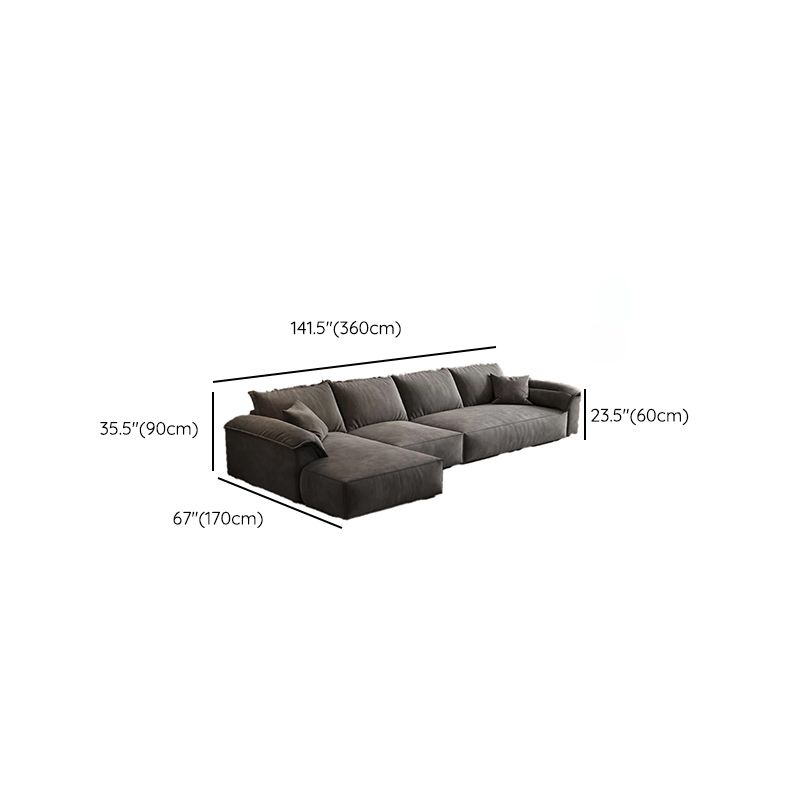 35"H Contemporary Sectional Sofa Grey Leather Cushion Back Sectional