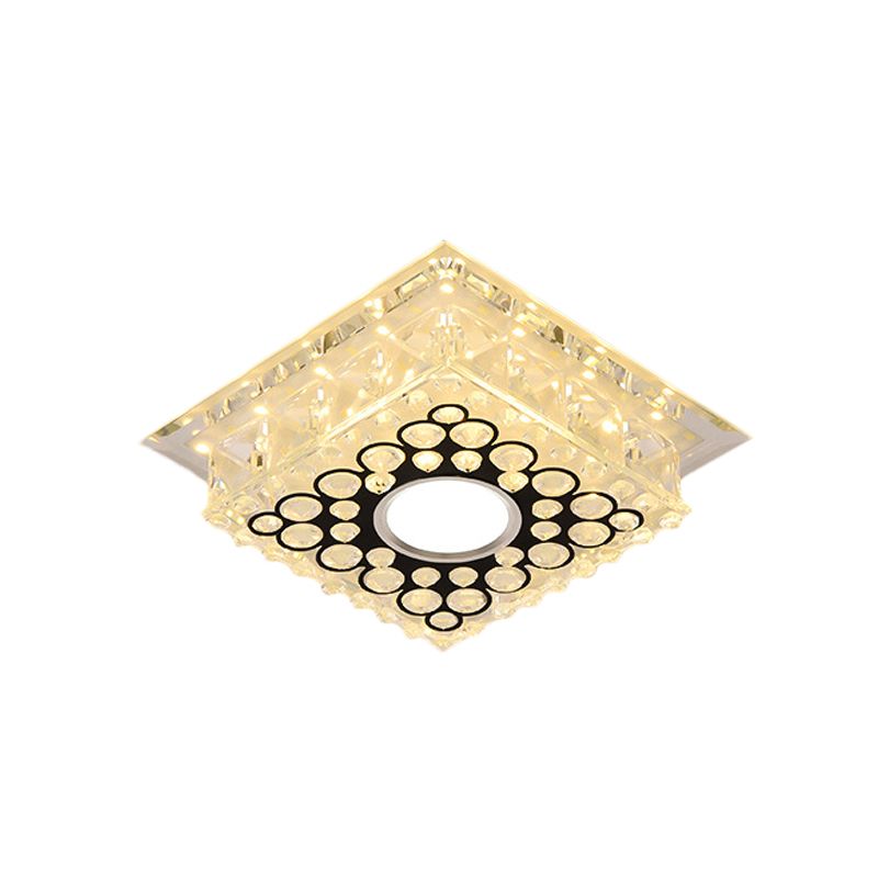 Round/Square Drum LED Flush Mount Light Modern Clear Crystal Ceiling Fixture with Bubble Pattern