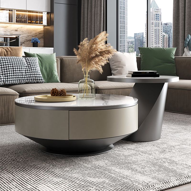 Pedestal Coffee Table Set Slate Round Coffee Table for Living Room