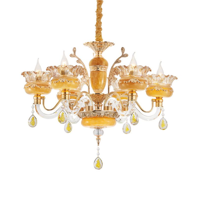 Modern Flower Shaped Chandelier Lighting Fixture Clear Crystal 6/8 Lights Bedroom Drop Pendant