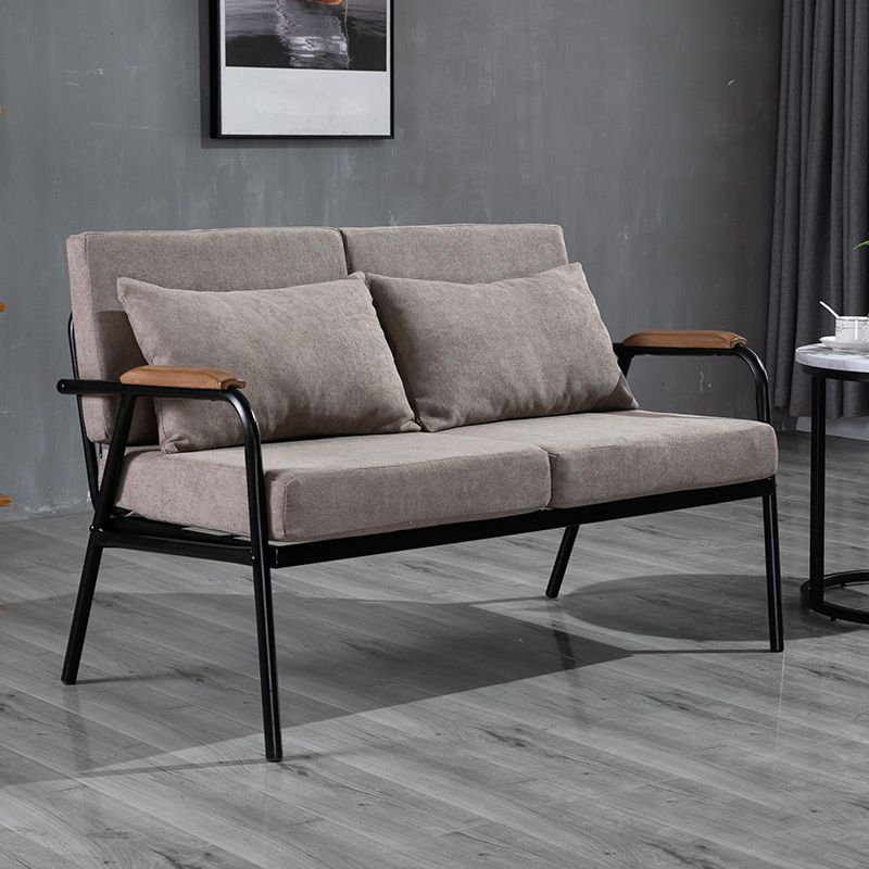 Sofá de lino industrial negro con almohadas de altavoces 29.53 "Sofá de brazo cuadrado alto