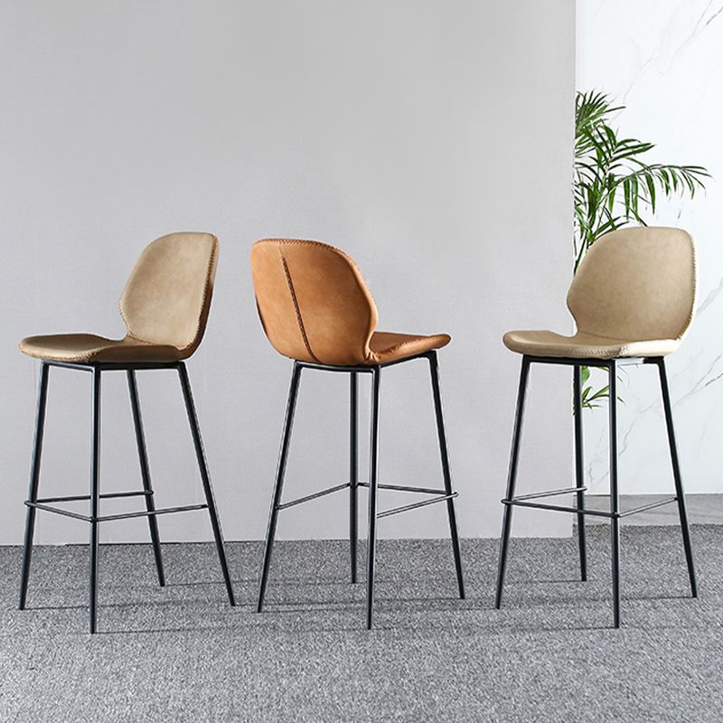 Scandinavian Armless Bar Stools Faux Leather Low Back Barstool with 4 Black Legs