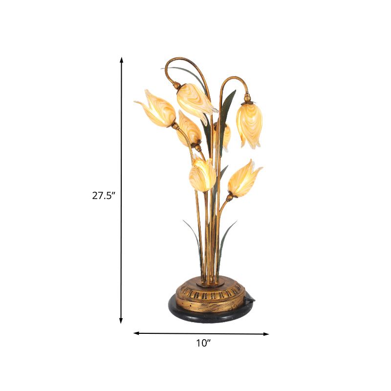 Messing 2/3/7 Köpfe Nachttisch Beleuchtung American Garden Metal Tulp LED Night Tischlicht für Wohnzimmer