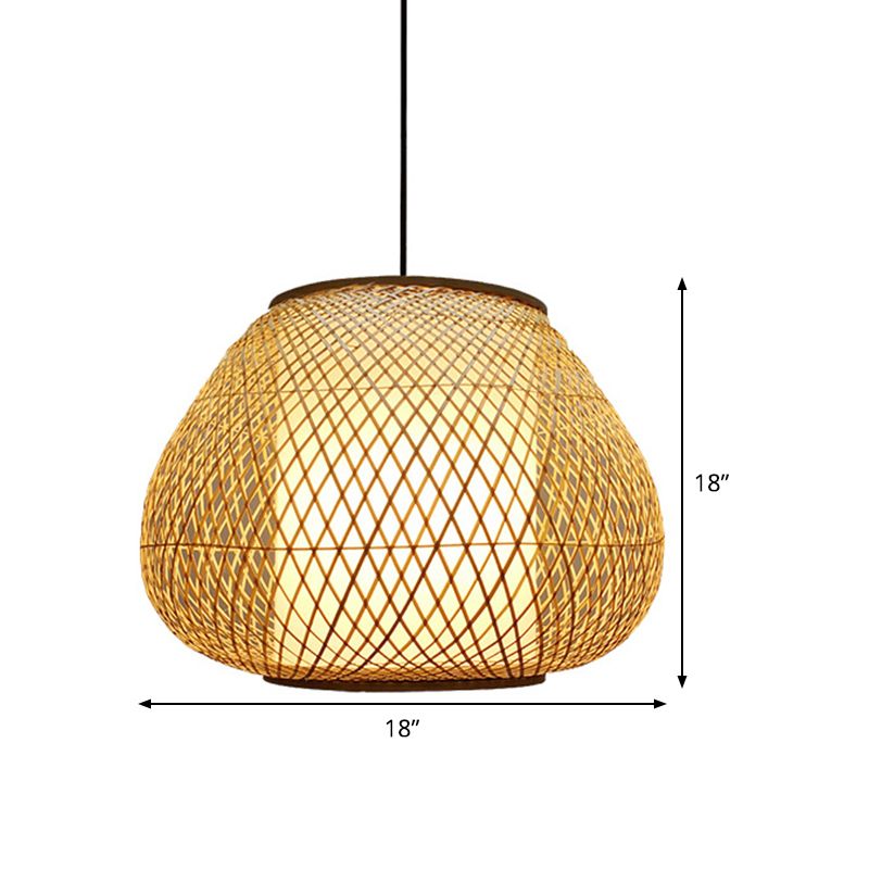 Luz de colgante de pera Bambú china 1 Bombilla Beige Fixtura de iluminación suspendida para sala de estar