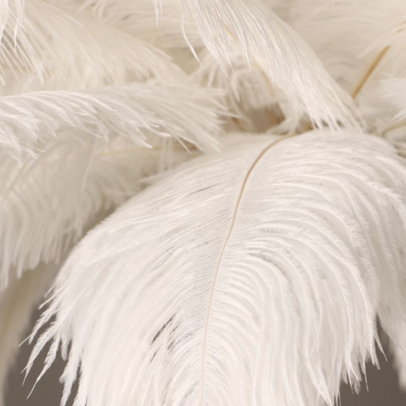 Shaded Ceiling Chandelier Simplistic Feather White Chandelier Light Fixture for Living Room