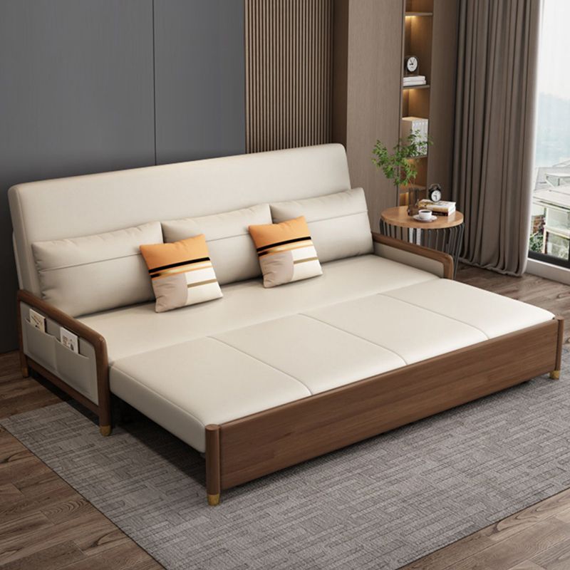 Armless Contemporary Faux Leather Convertible Bed Settee with 2 Pillows