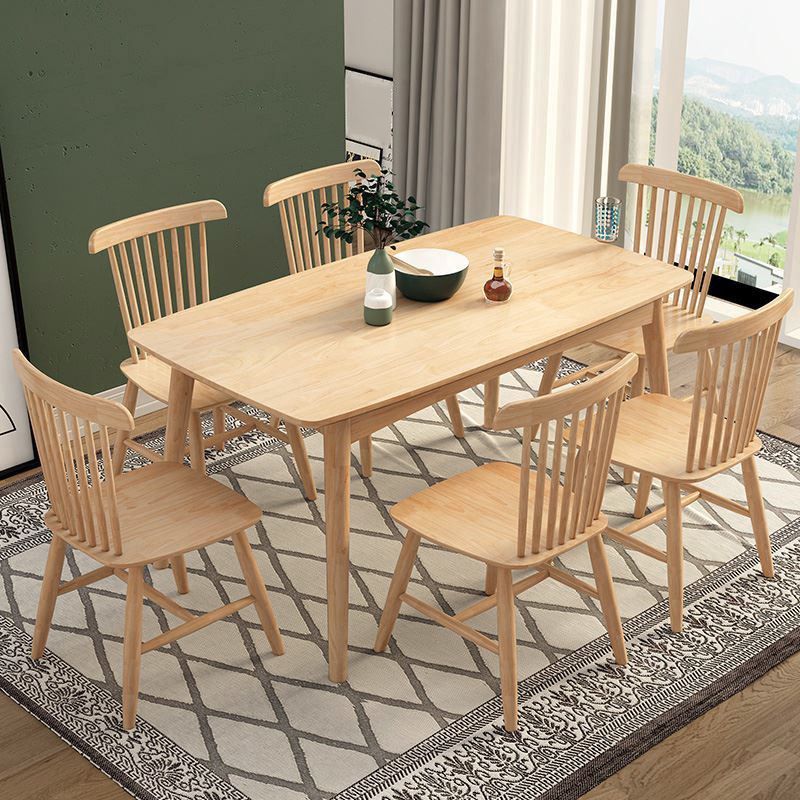 Mesa de comedor rectangular de madera, mesa moderna de madera de caucho en color natural/nogal con 4 patas
