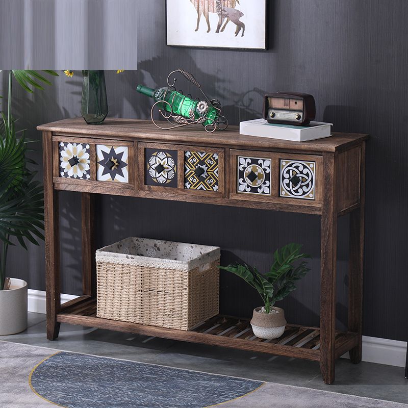 Mid-Century Modern Accent Table with Drawers for Hall Console